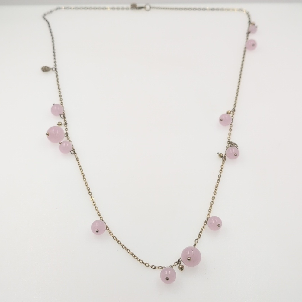 J. Crew Pink Necklace with Rose Quartz Beads and Faded Chain